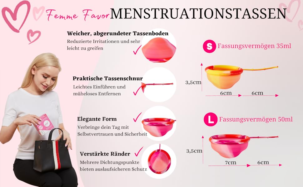 Femme Favor Menstruationstasse & Menstruationsscheibe aus 100 medizinischem Silikon Set mit