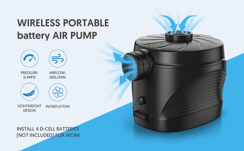 Electric Air Pump, Battery Powered Pump for Airbed Camping inflatables