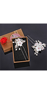 Bridal Wedding Hair Pins Pearls Flower Hair Pin Bride Hairpieces Hair Accessories for Women Girls 