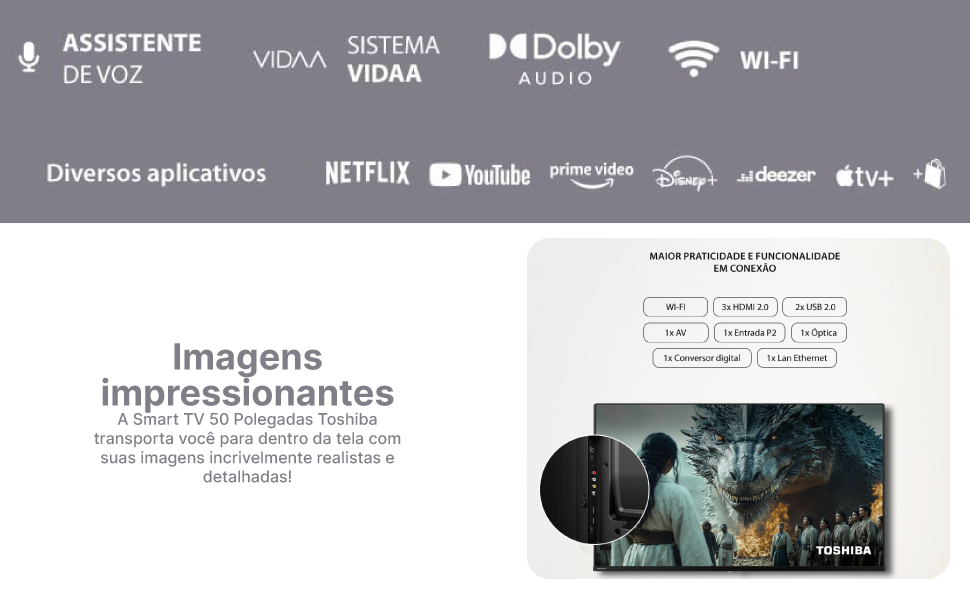 Smart TV Toshiba 50" 4K QLED  50C450NS Google TV - TB059E