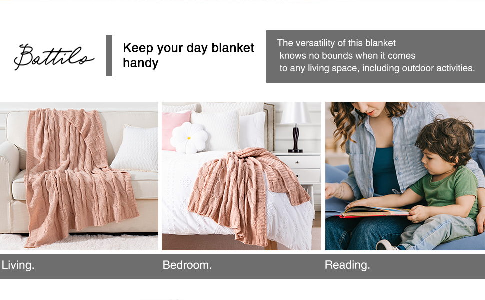 BATTILO Home Blush Pink Throw Blankets for Couch Sofa Bed, Cable Knit