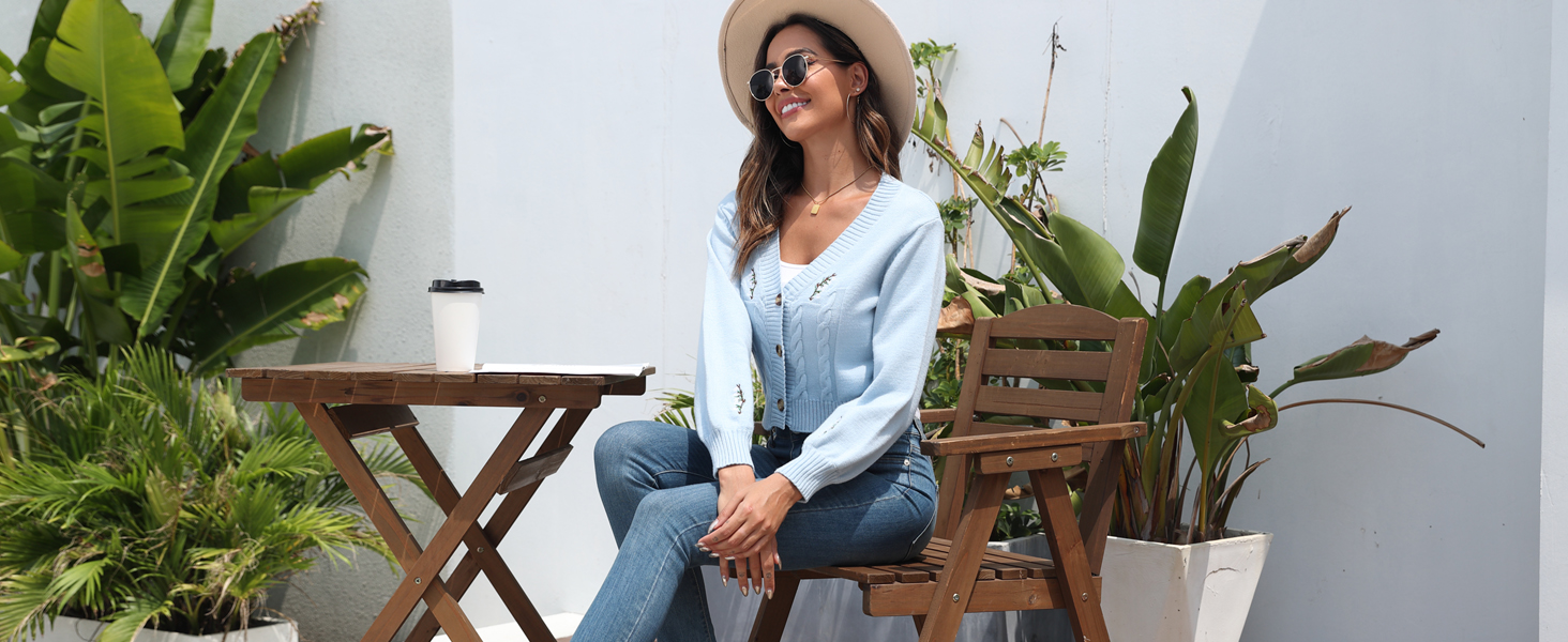 Button Up Embroidered Cable Knit Cardigan