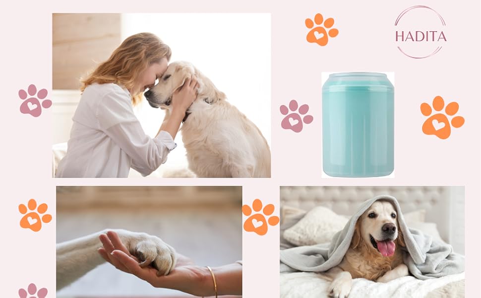 una mujer que sostiene la pata de un perro