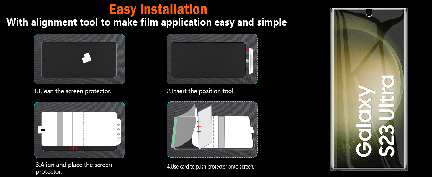 WFTE Compatible with Samsung Galaxy S23 Ultra 5G Screen Protector, [2