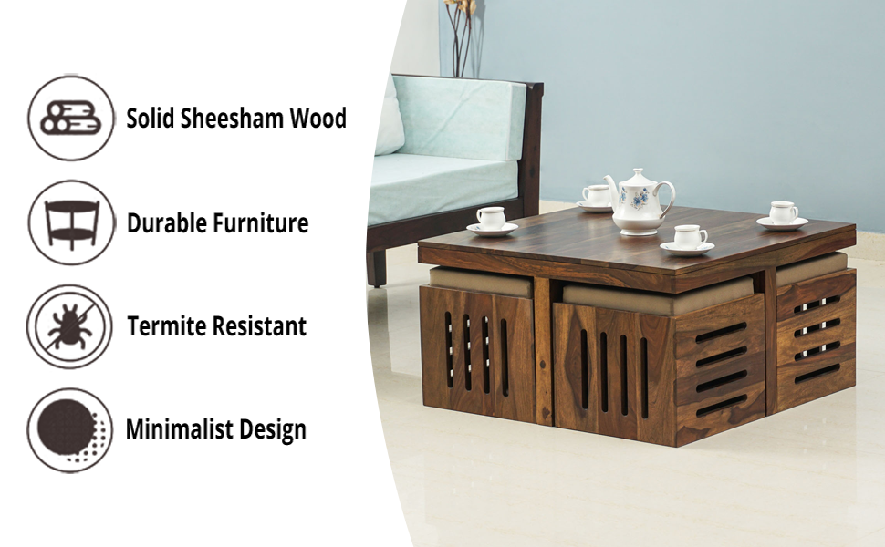 WOODEFLY Sheesham Wooden Coffee Table for Living Room Square Centre