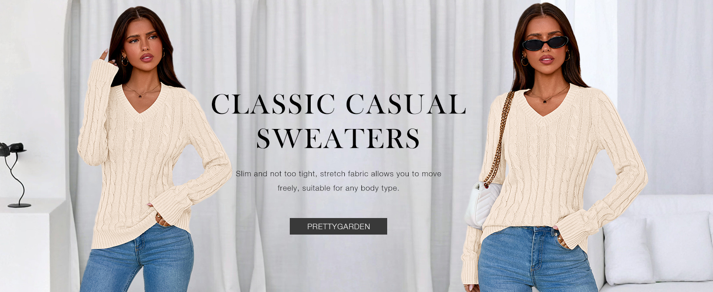 PRETTYGARDEN v neck light weight sweaters for women cute black knit sweater for date