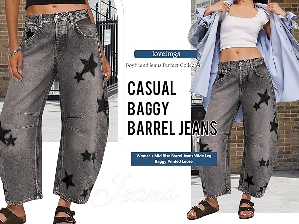 Amazon.com: loveimgs Women's Mid Rise Barrel Jeans Wide Leg