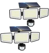 nipify - Foco LED de exterior solar, 302 LED/3 cabezales, lámpara solar con sensor de movimiento