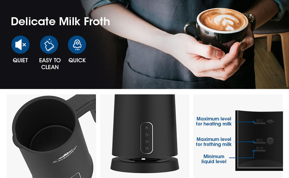 GLACIER FRESH Electric Milk Frother and Steamer, 4 in 1 Functionality