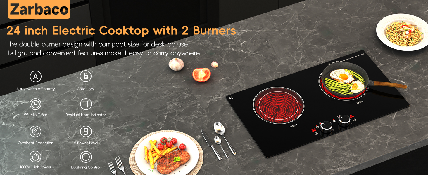 electric cooktop with 2 burners
