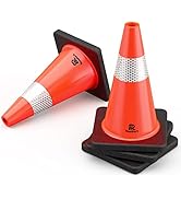 RoadHero 4 Pack Traffic Safety Cones 18 Inch with Black Weighted Base, Plastic PVC Cone, Orange C...