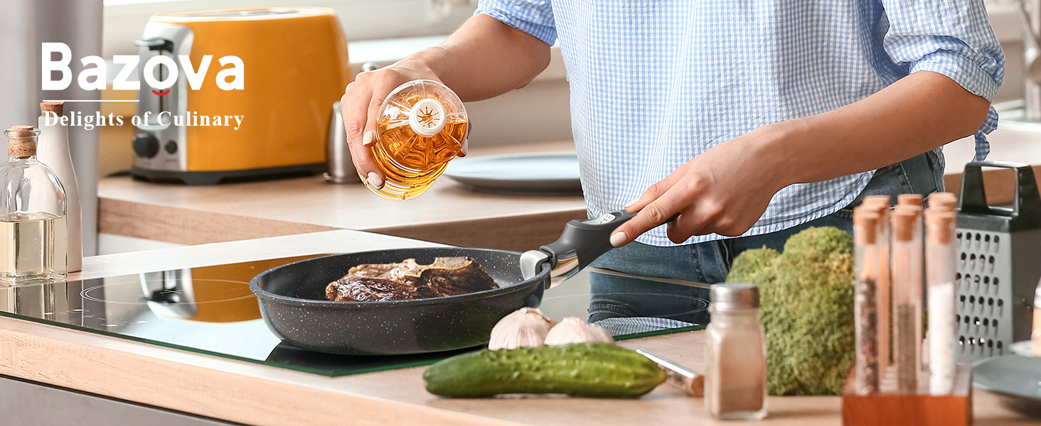 Bazova Pots and Pans Set with Detachable Handle, 6Piece