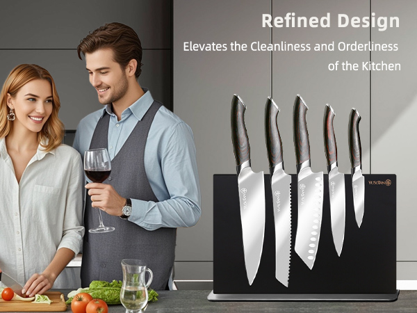 kitchen knife set with a wooden magnetic knife holder