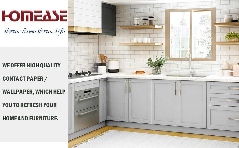 Homease Solid Light Gray Wallpaper 24 x 196 inch Thick Matte Light Gray - Self Adhesive Contact Paper For Cabinets