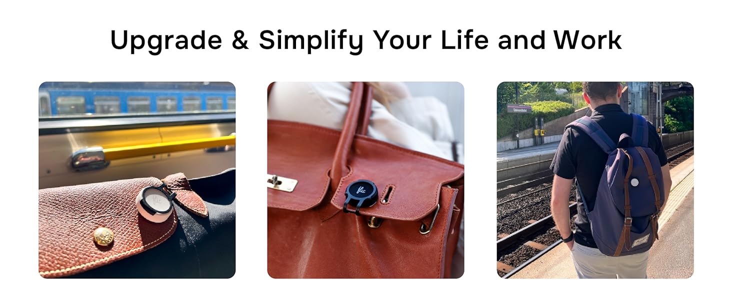 Composite of three lifestyle product images: a watch on a wooden surface, a leather bag with metal clasp, and a backpack worn outdoors.