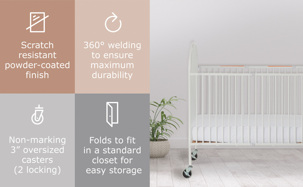 Foundations Pinnacle Metal Baby & Toddler Folding Crib, Portable Baby