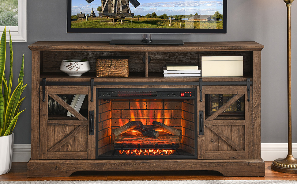 3D Electric Fireplace TV Stand with fire Flame Effect and