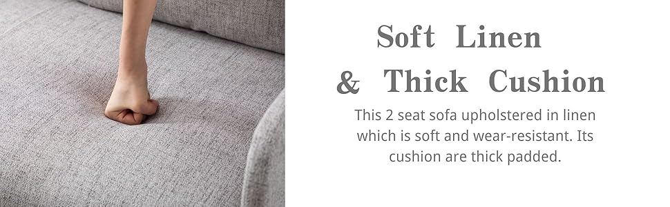 2 Seater Sofa In Linen Modern Compact Loveseat Couch For Living Room, 2 Seater, Gray 14 1