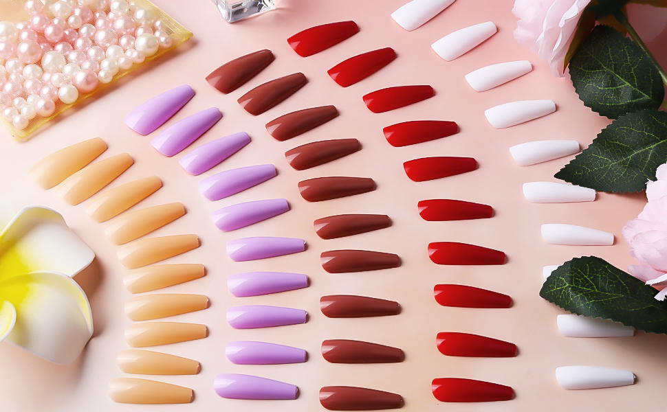 colorful long press on false nails coffin glossy