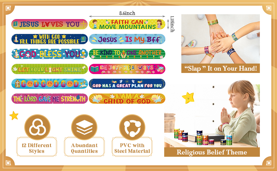 Jenaai 60 Pcs Christian Slap Bracelets Religious Party