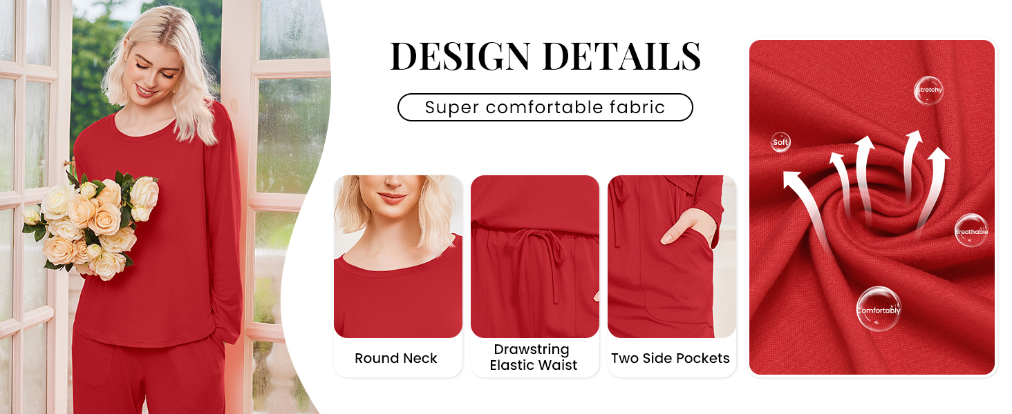 Ekouaer Womens Pajama Sets Long Sleeve Sleepwear Long Pants Loungewear Soft Pjs Set with Pockets