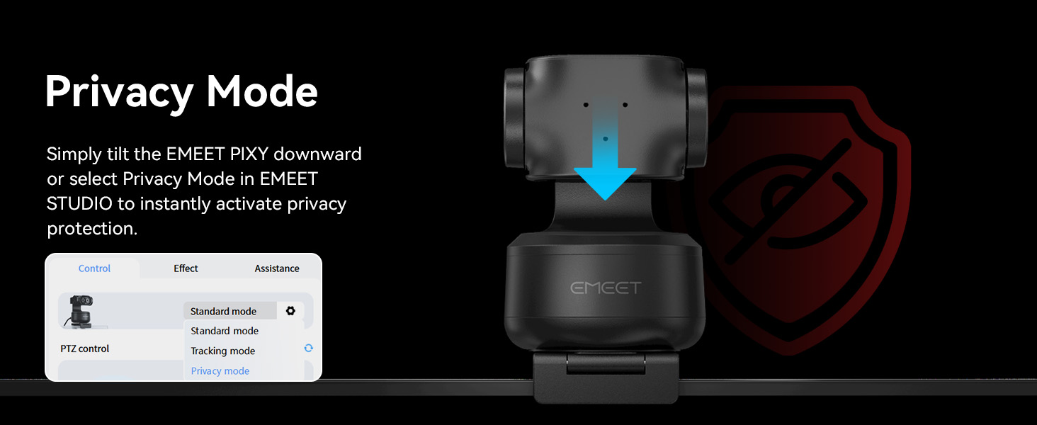 Privacy mode activates by tilt, timer, or app EMEET PIXY  ptz camera 4K