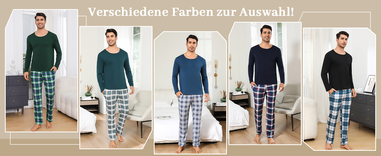 Uniexcosm Schlafanzug Herren Zweiteiliger Lang Baumwolle Pyjama Set