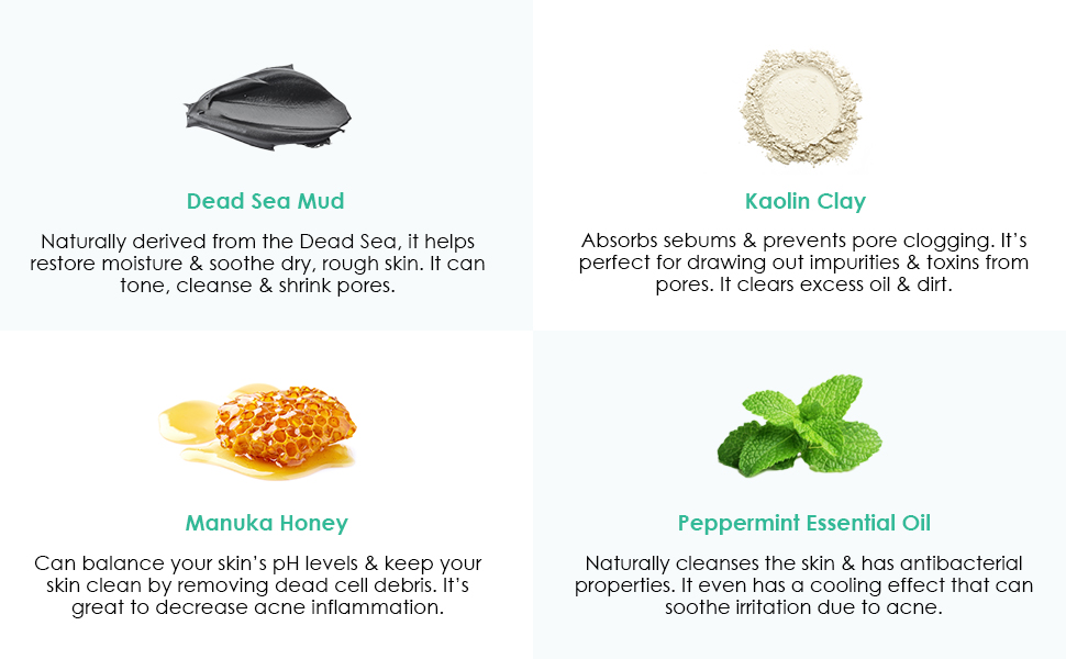 dead sea mud isreal kaolin clay manuka honey peppermint essential oil for skin cleansing 