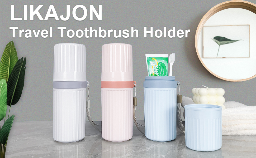 LIKAJON Toothbrush Travel Case, Pink Travel Toothbrush Cup Holder for Toothbrush and