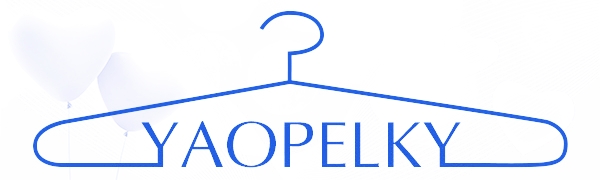 Blue wire clothes hanger with 'YAOPELKY' text integrated into the design, featuring a minimalist curved shape.