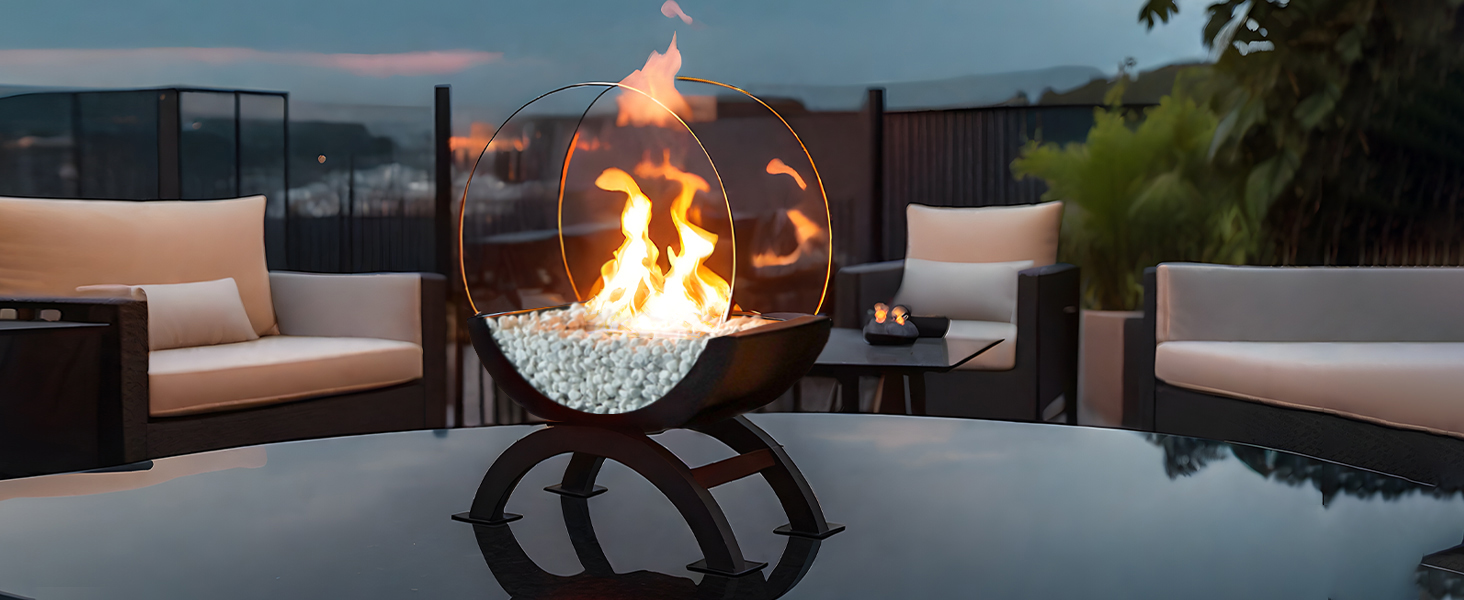 JHY DESIGN Round Glass Large Tabletop Fireplace 19" H