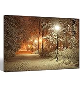 sechars - Warm Winter Park Canvas Prints Alley and Shining Lanterns Picture Photo Canvas Wall Art...