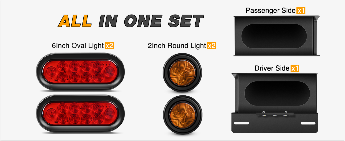 GOOACC Steel Trailer Light Boxes Housing Kit 2PCS Amber