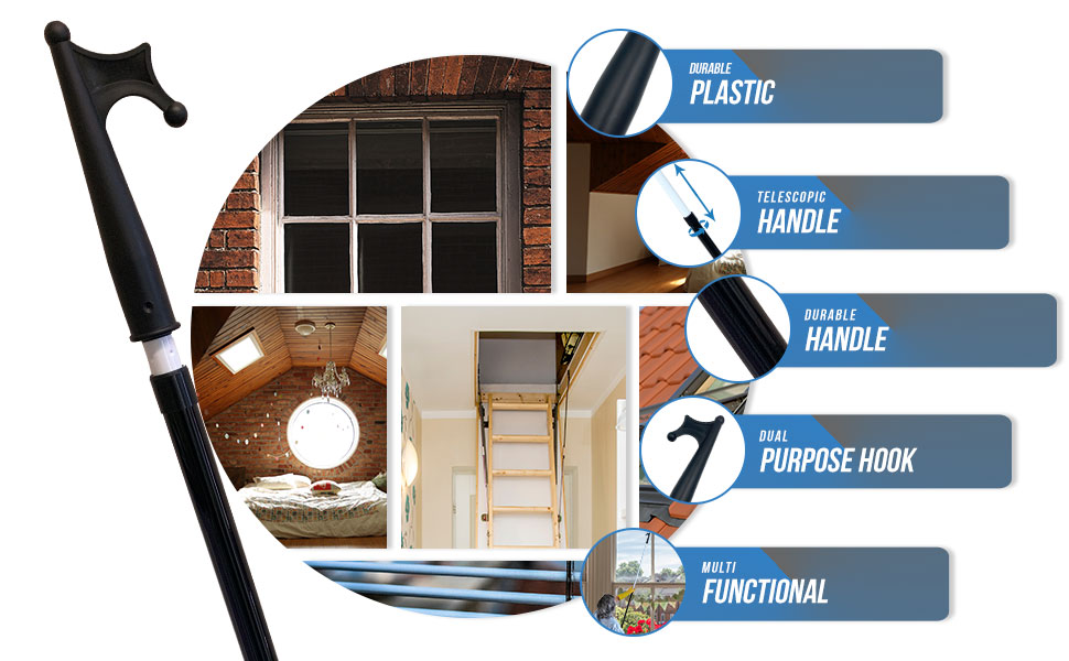 Telescopic Window Pole Opener, 126cm 220cm Extendable Loft Ladder