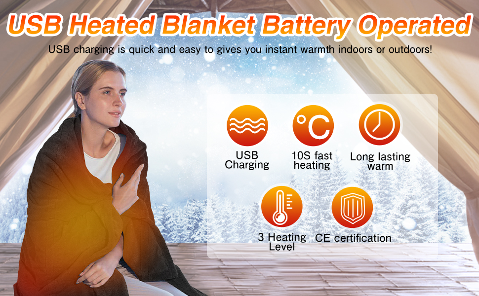 USB Heated Blanket Battery Operated Upgrade Portable