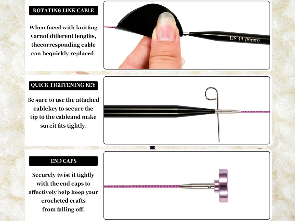 Interchangeable Circular Knitting Needles Set Aluminum US Sizes 2.5, 4, 5, 6, 7, 8, 9, 10, 11 