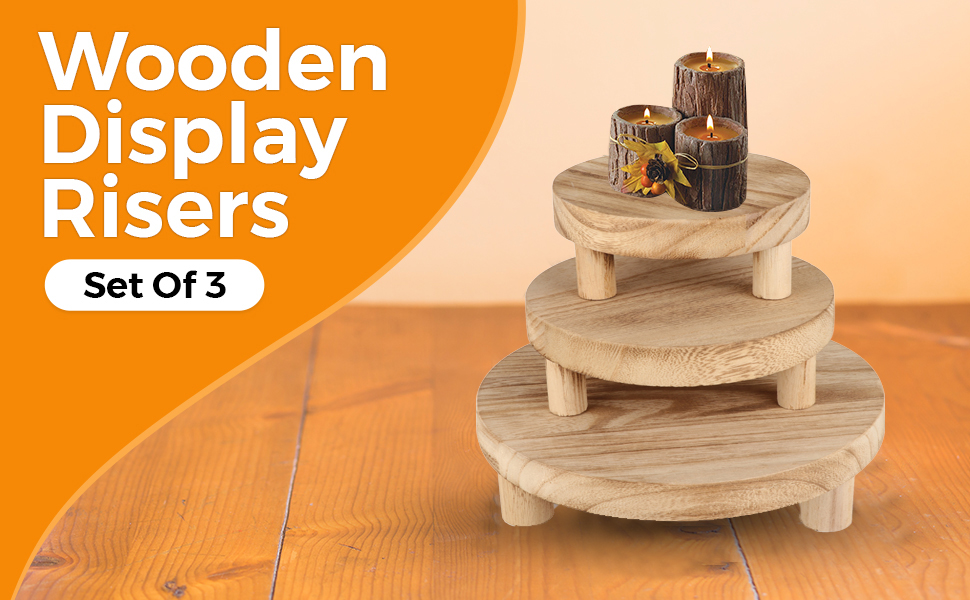 JKLIND 3PCS Wooden Display Riser for Display,Wood Riser for Decor,Wood Pedestal
