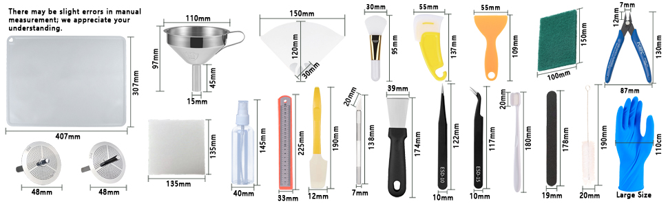 52-Piece Resin 3D Printer Accessory Set-Dimension