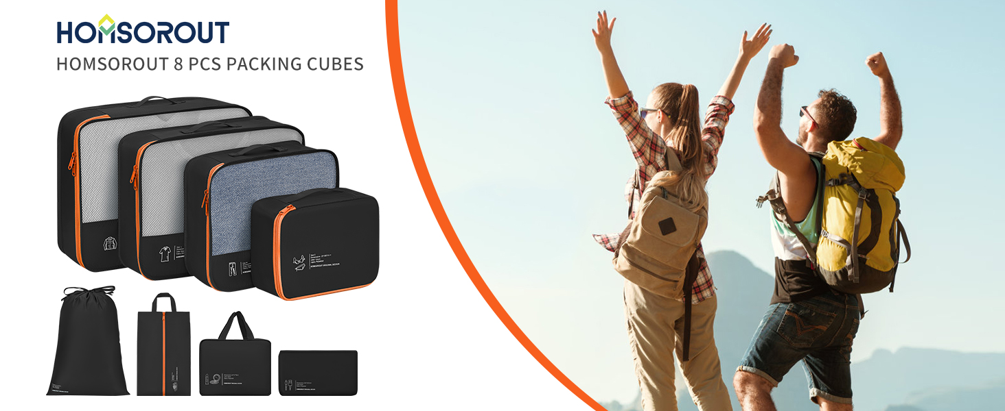 Homsorout Travel Packing Cubes with Labels 8 Pack Lightweight