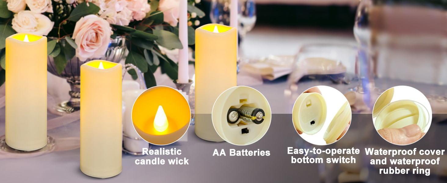 YIWER Waterproof led Flameless Candles,Outdoor Indoor Battery Operated