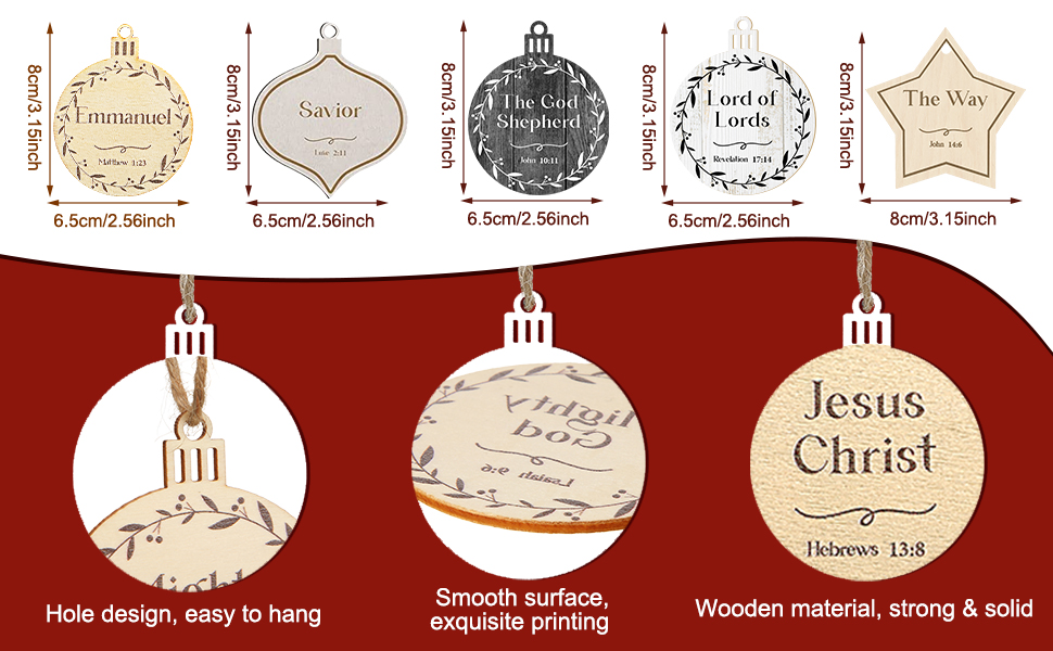 24 Pieces Names of Jesus Christ Ornaments Christmas Wood