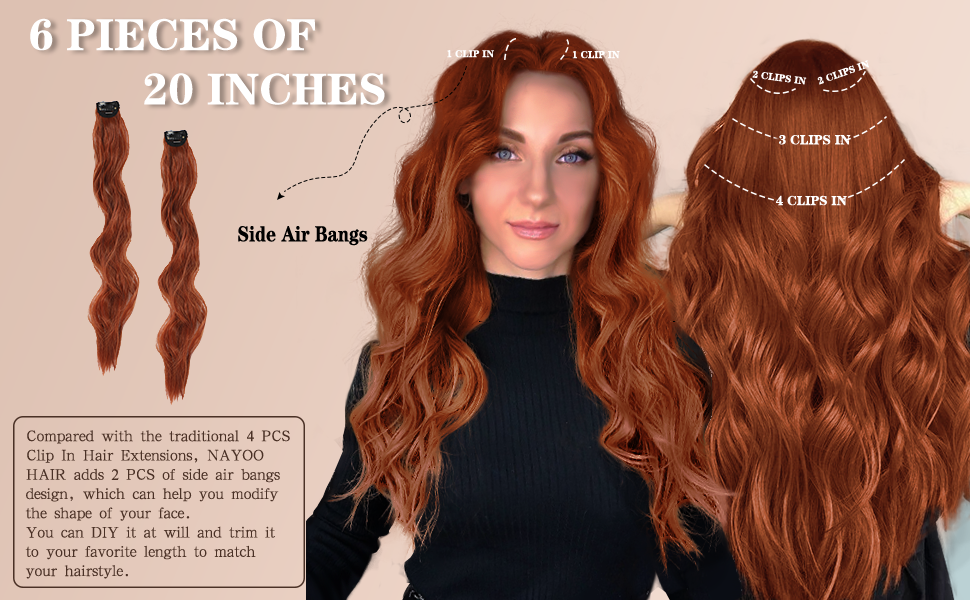 NAYOO Clip in Hair Extensions for Women 20 Inch Long Wavy