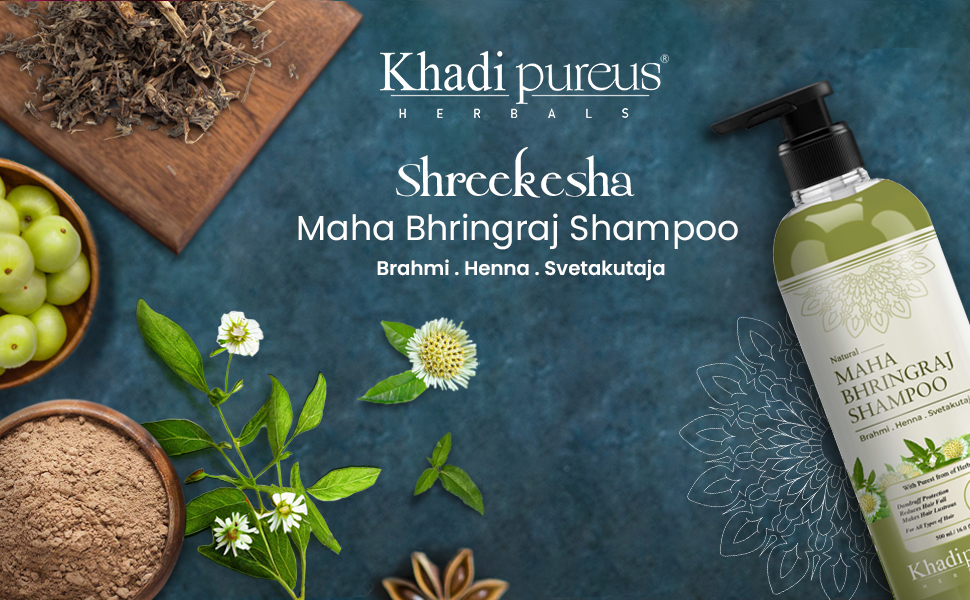 PUREUS Khadi Herbals Shreekesha Maha Bhringraj Shampoo For Healthy Hair