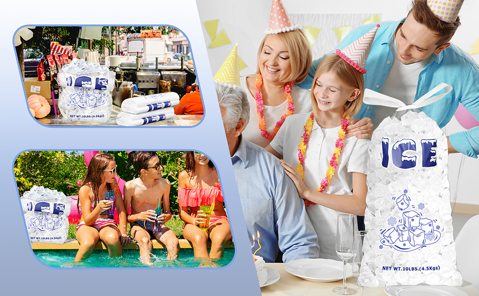 VOKOY 60 Pack Ice Cube Bags 10 lb with Drawstring, Reusable