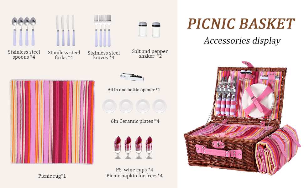 HYBDAMAI Willow Picnic Basket Set for 4 Persons with