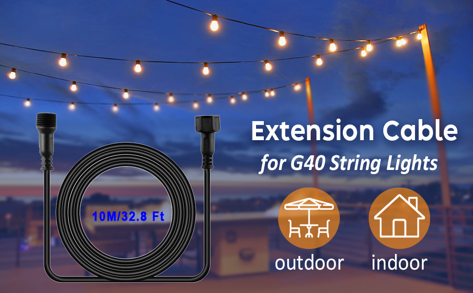 10M 32.8Ft Extension Cable for G40 Bulb Outdoor Garden String Lights