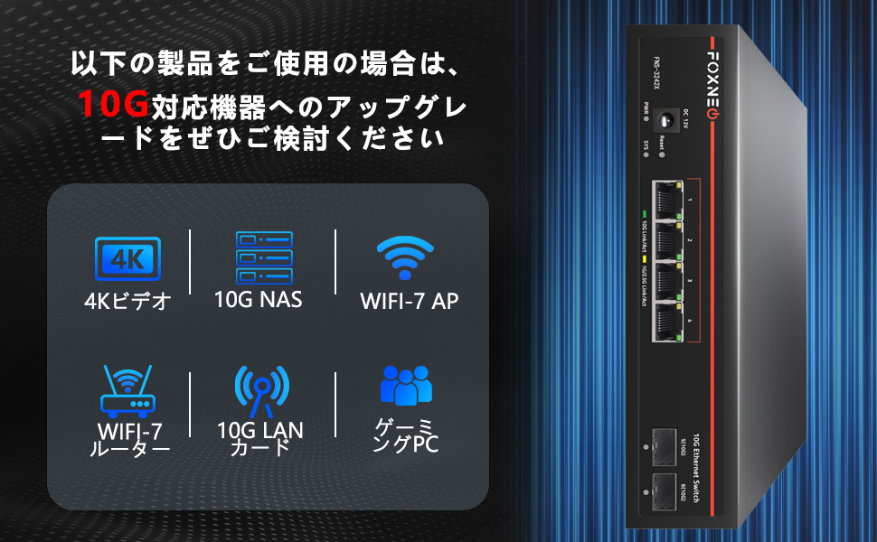 Amazon.co.jp: FOXNEO 10gbps スイッチングハブ 8ポート(全て10G