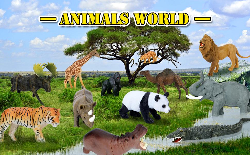 skisopet 30PCS Safari Animals Figures Toys Realistic Jumbo Wild Zoo Animal Figurines Plastic African Jungle Animals Playset for Kids Toddlers, with Tiger Lions, Elephants, Giraffes, Educational Toys 7 Animals Figures Toys
