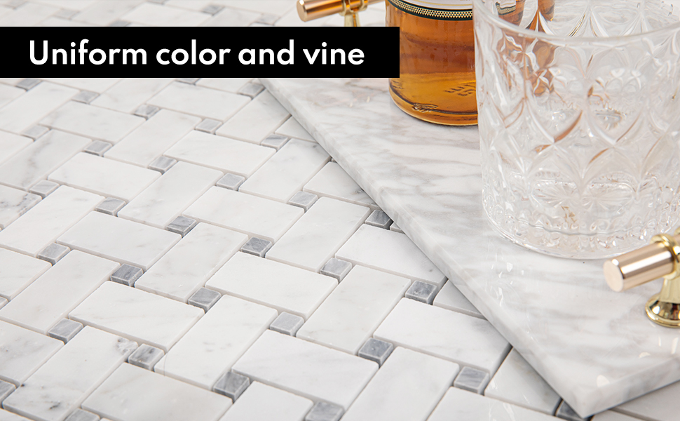 Lovdeco Carrara White Marble Stone Basketweave Italian Bianco Carrera