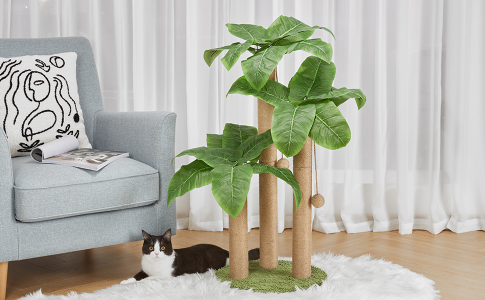 HOMYHANDS 80CM Cat Scratching Post, Medium Cat Scratcher Tree with 3 Scratching Poles Scratch Post for Large Cats with 2 Teasing Hanging Ball, Natural Sisal Rope (80CM) 13 Cat Scratching Post